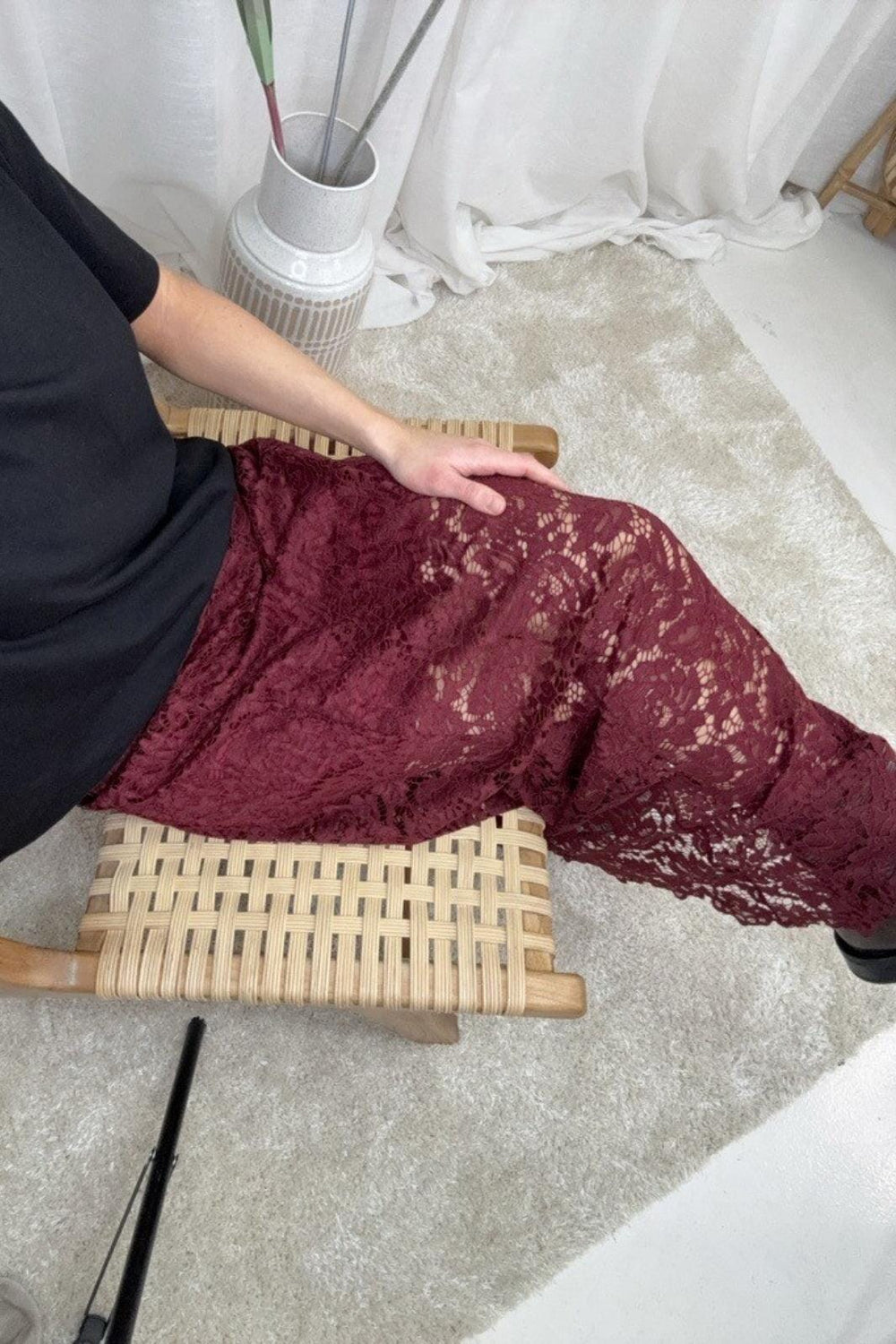 A-bee - Long Flower Lace Skirt 176_6923-W6_2 - Burgundy Nederdele 