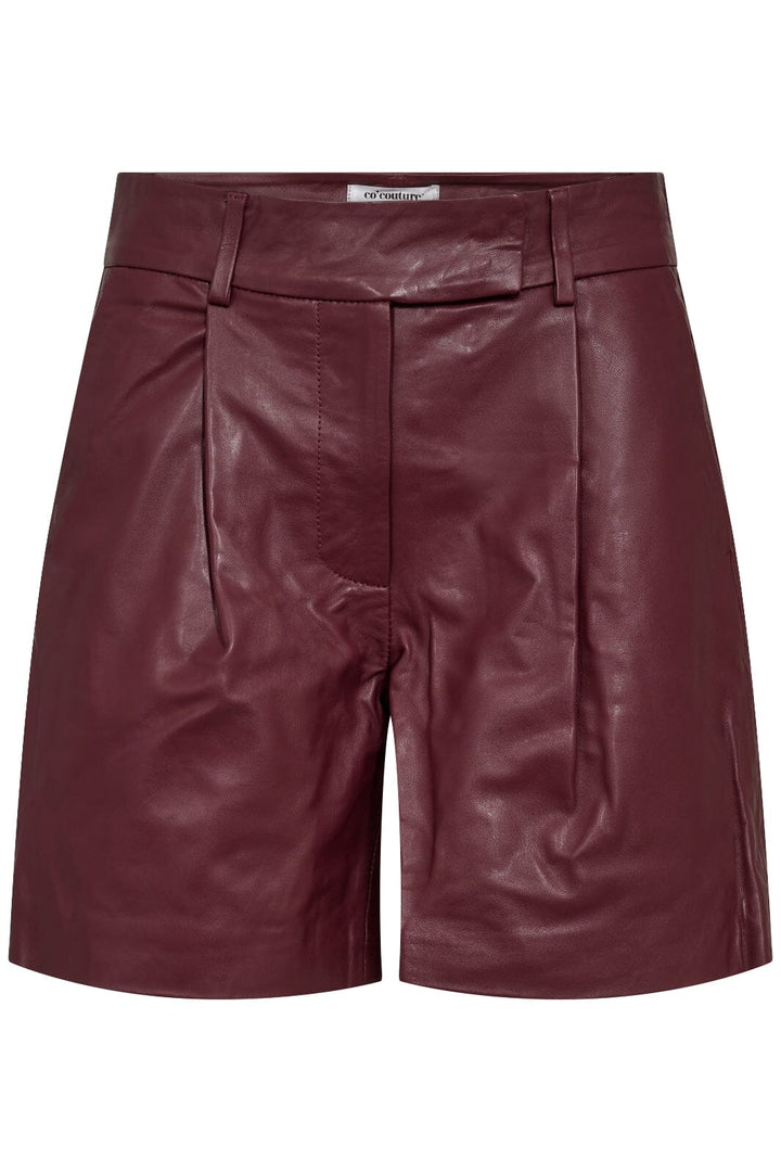 Co´Couture - Phoebecc Leather Pleat Shorts 31458 - 186 - Burgundy