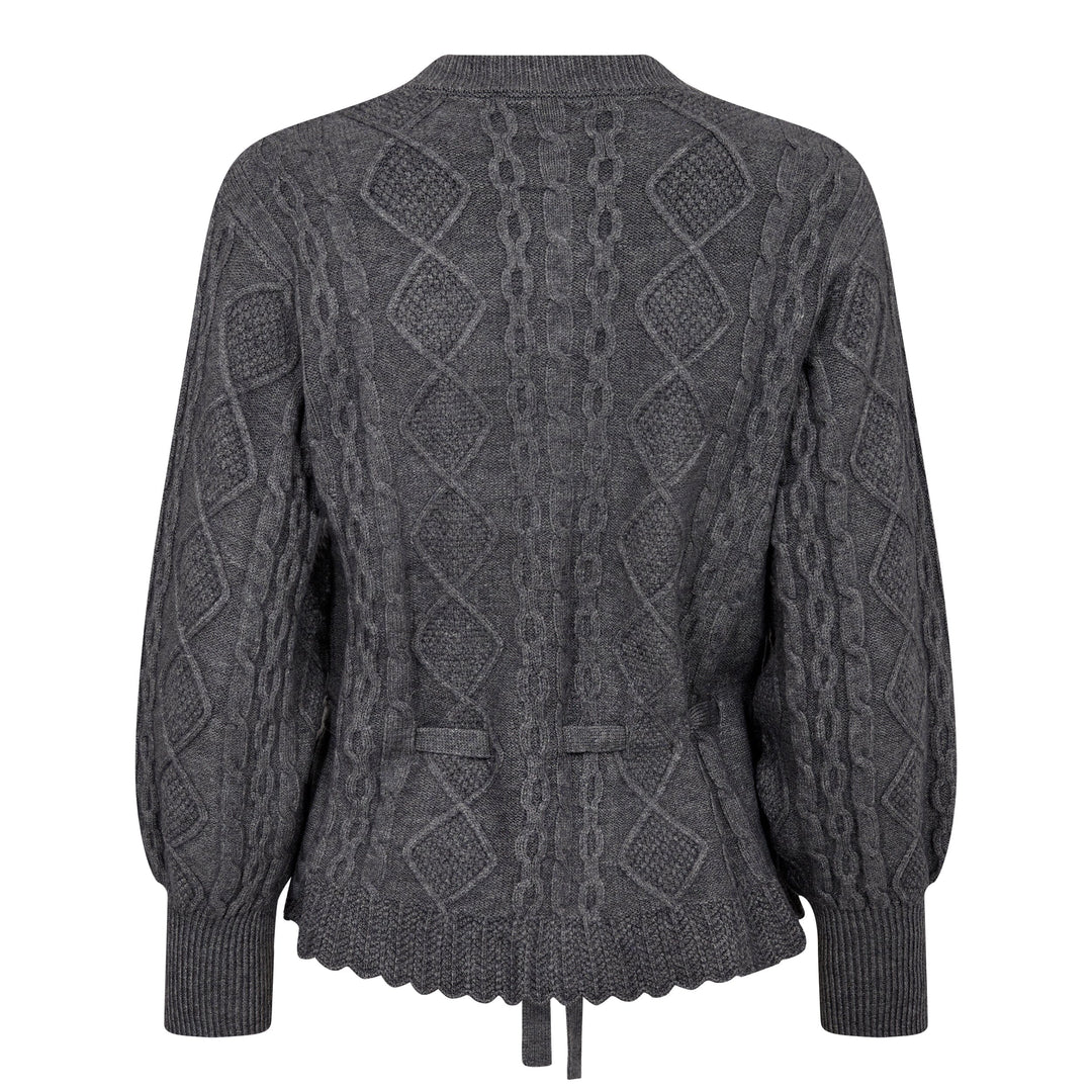 Forudbestilling - Co´couture - Rowcc Cable Tie Cardigan 32166 - 57 Grey Melange Cardigans 