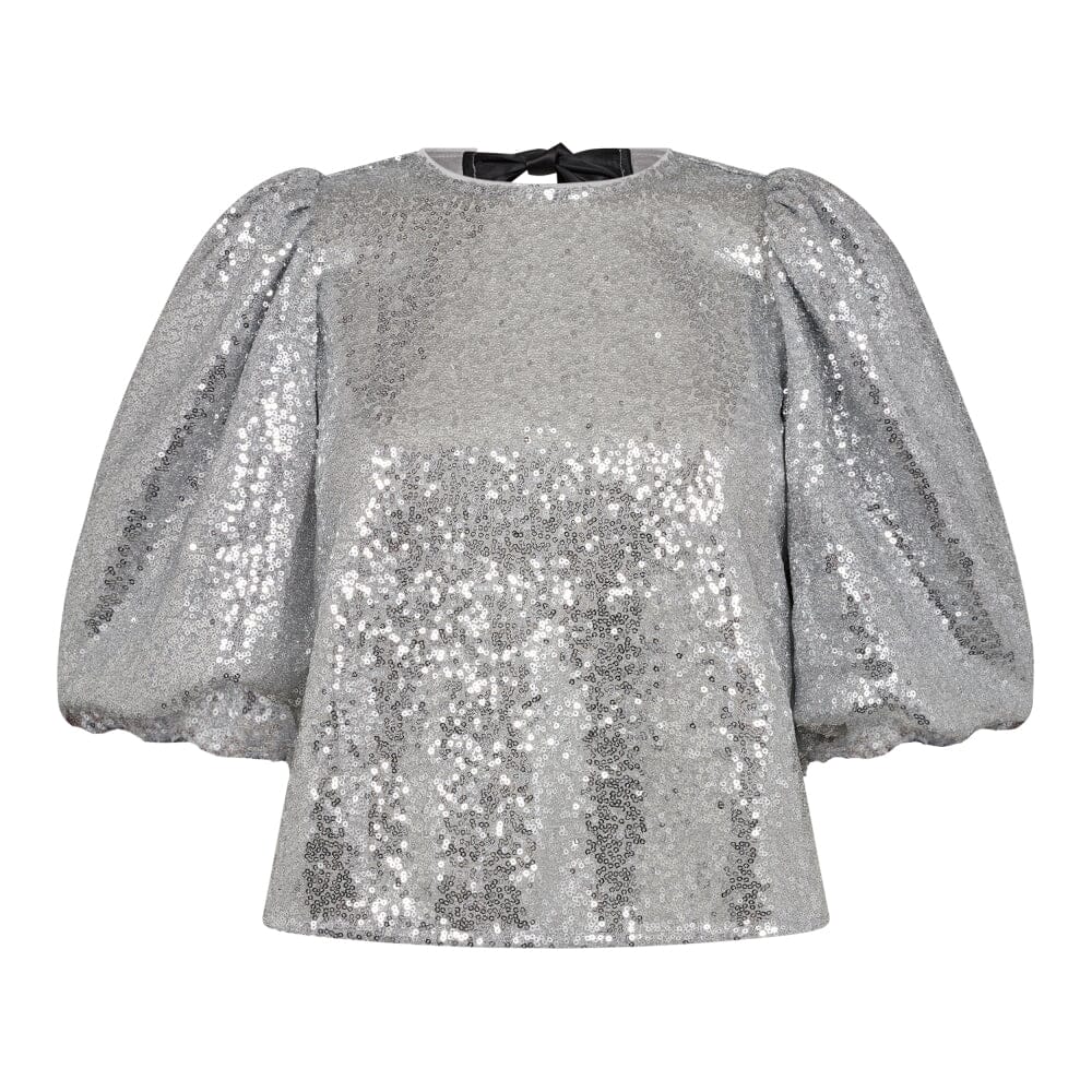 Forudbestilling - Co´couture - Steviecc Sequin Bow Blouse 35333 - 930 Silver Skjorter 