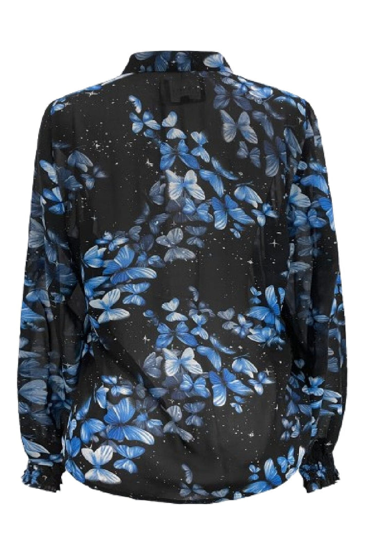 Forudbestilling - Liberte - Mag-Ls-Vneck-Shirt 22054 - Black Blue Butterfly Bluser 