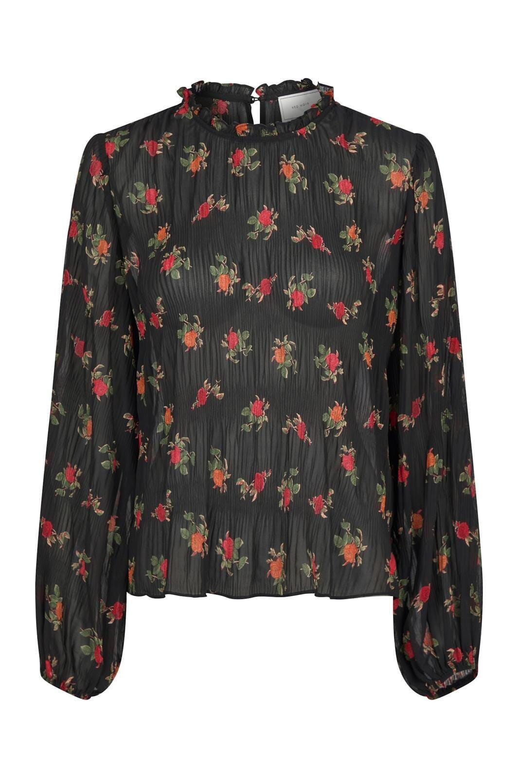 Neo Noir - Lovise Plissé Flower Blouse - Black