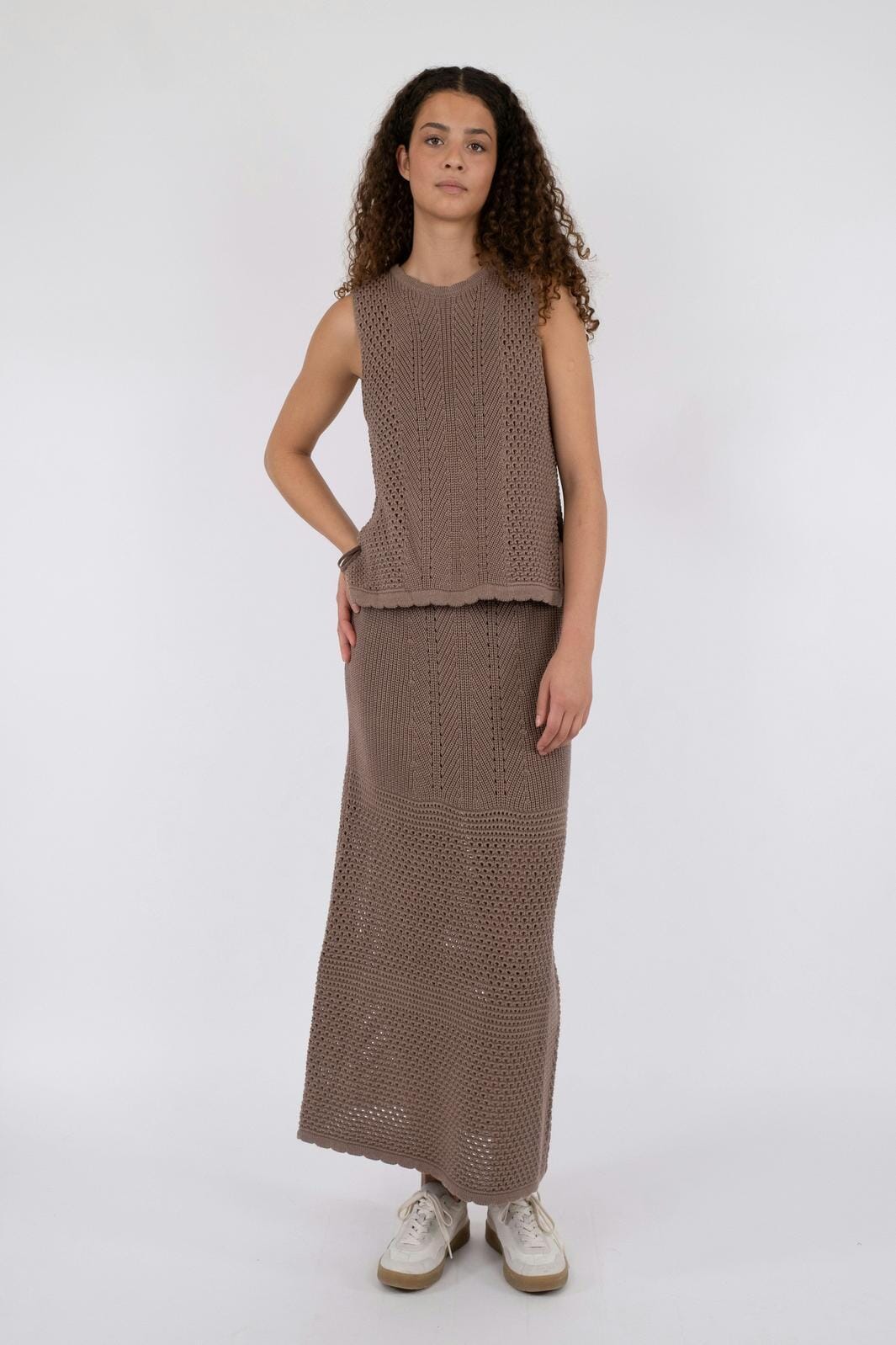 Neo Noir - Lyric Crochet Knit Skirt - Dusty Brown