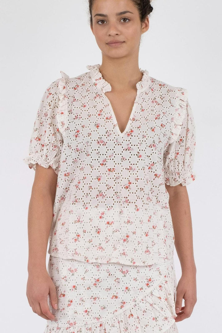 Neo Noir - Rosalie Embroidery Rose Blouse - Pink