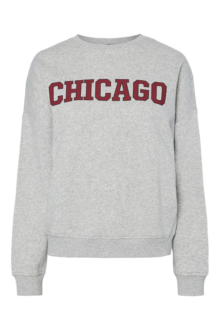 Pieces - Pcsasie Ls O-Neck Loose Sweat - 4705441 Light Grey Melange Chicago