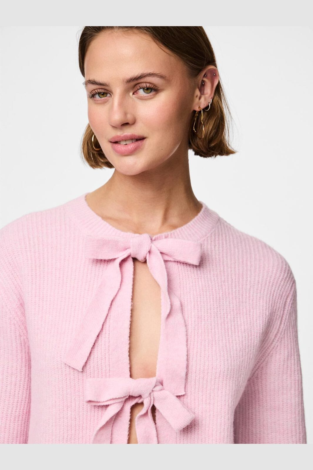 Pieces - Pcsilly Ls Rev Tie Knit - 4798139 Roseate Spoonbill Melange