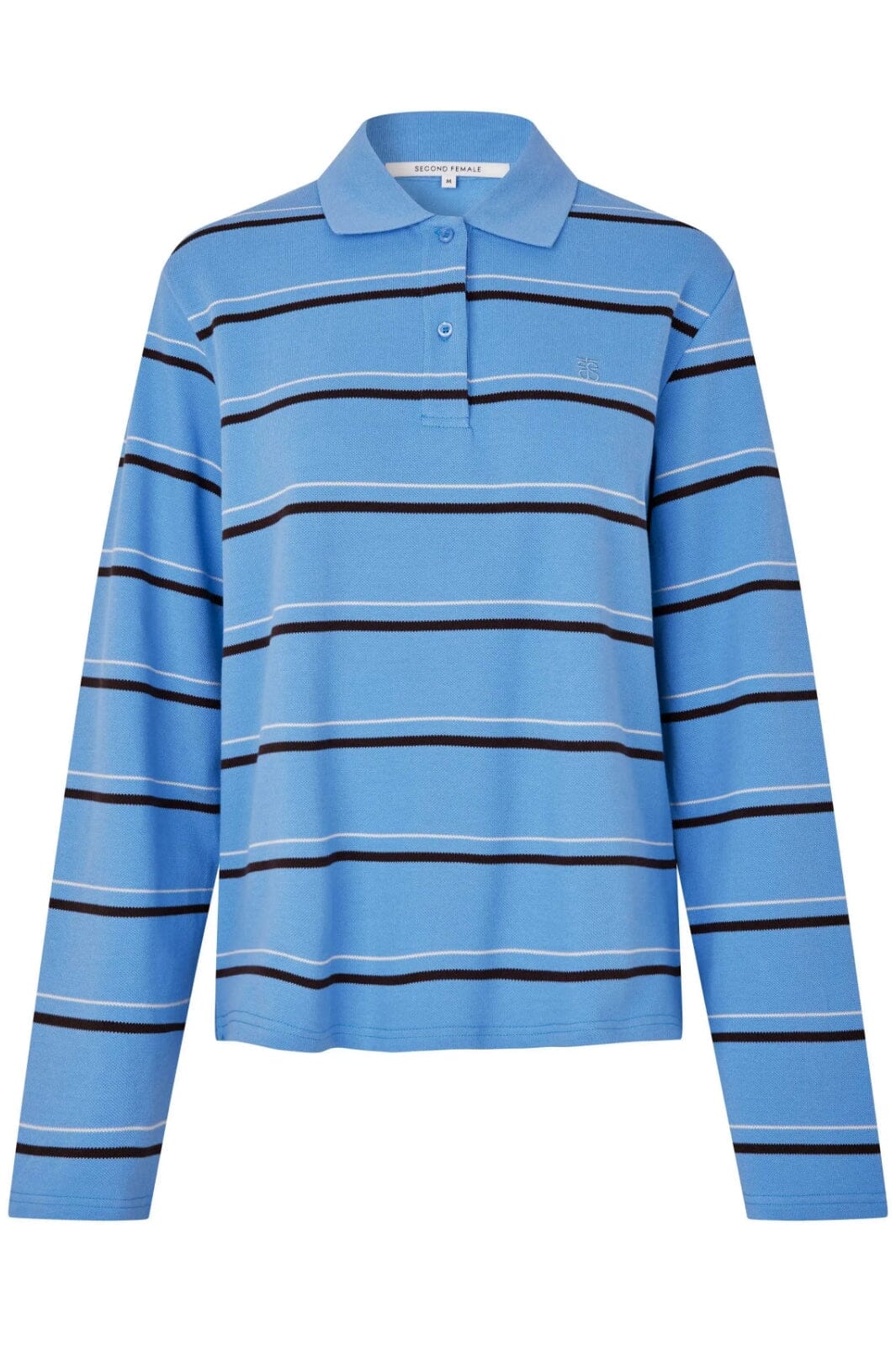 Second Female - Lovella Striped Polo Tee 60320 - Cornflower Blue