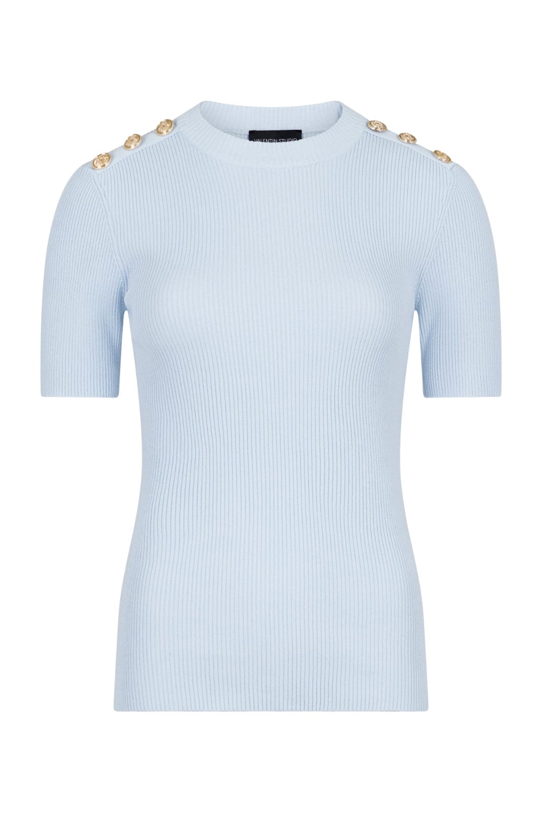 Forudbestilling - Valentin Studio - Gold Button Knit T-shirt - Light Blue Strikbluser 