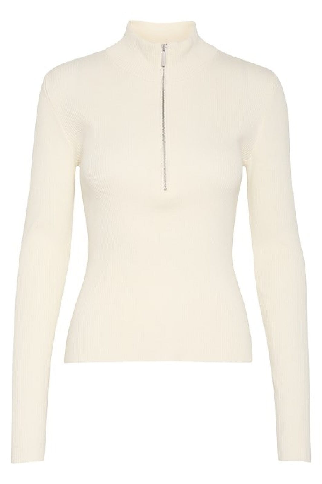 Gestuz - Yasmiagz Zipper Pullover 10909819 - 110103 - Egret Strikbluser 