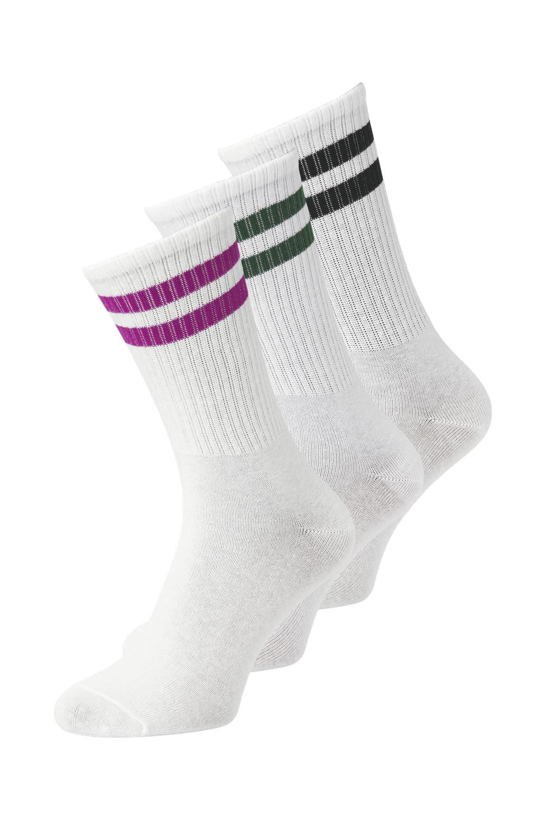 Jjxx - Jxbasic Tennis Sock 3-Pack Acc - 4631788 Black W. Fuchsia Red / Formal Garden