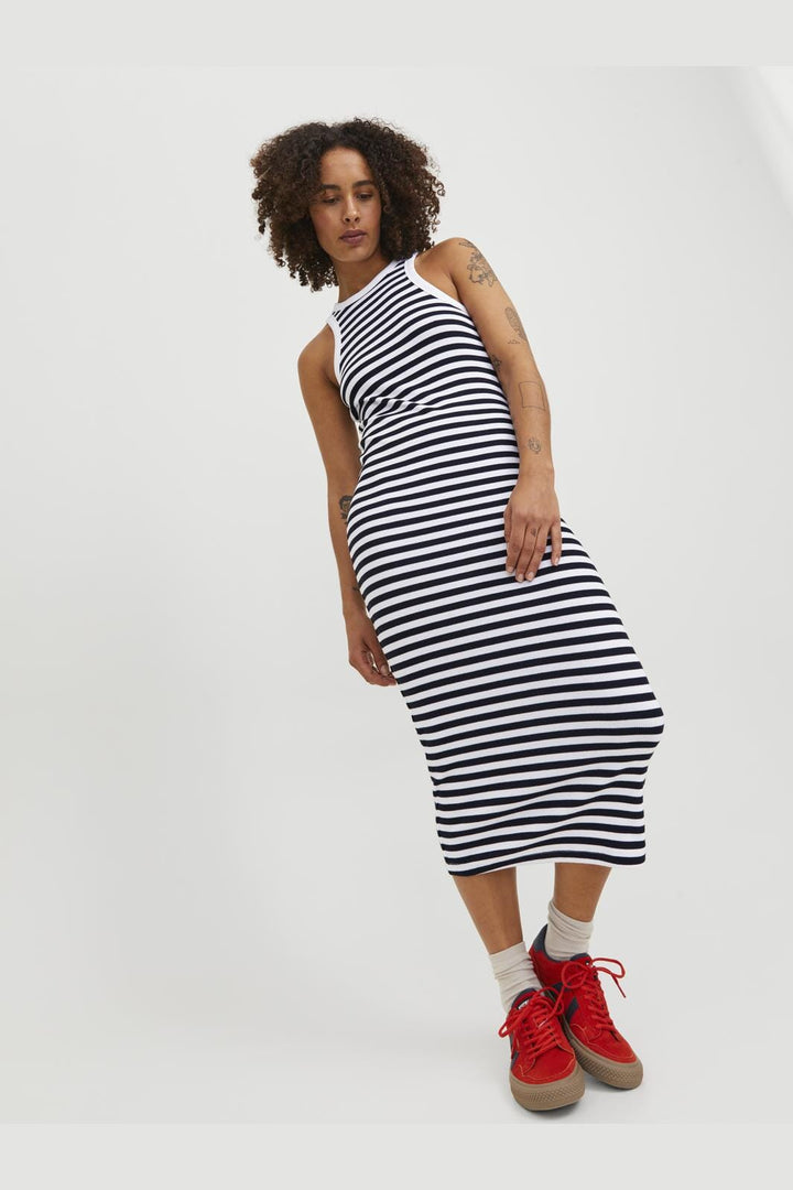 Jjxx - Jxforest Str Sl Stripe Rib Dress Sn - 4388892 Bright White Black