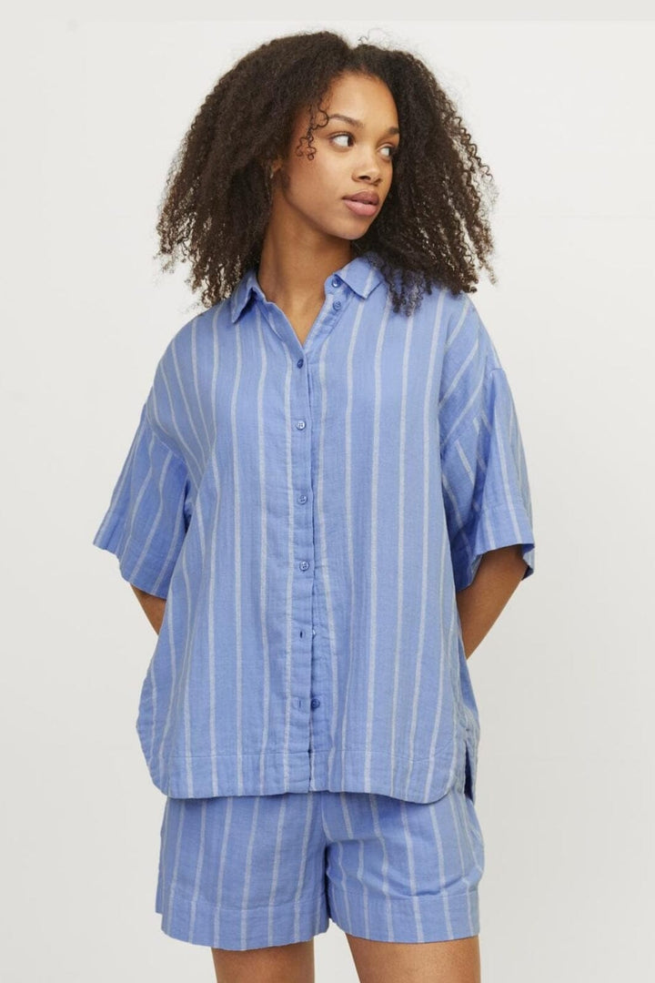 Jjxx - Jxmia Ss Muslin Shirt - 4483095 Silver Lake Blue White Skjorter 