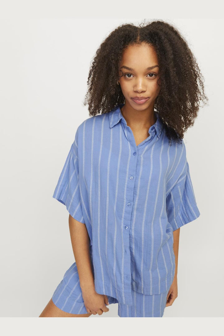 Jjxx - Jxmia Ss Muslin Shirt - 4483095 Silver Lake Blue White