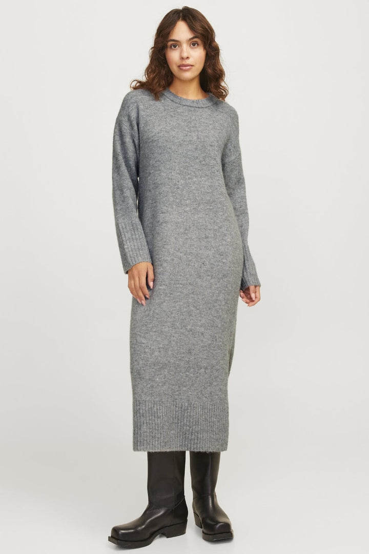 Jjxx - Jxoline Diverse Dress Knit 12268051 - 4652034 - Grey Melange /Pale Green Neck Piping