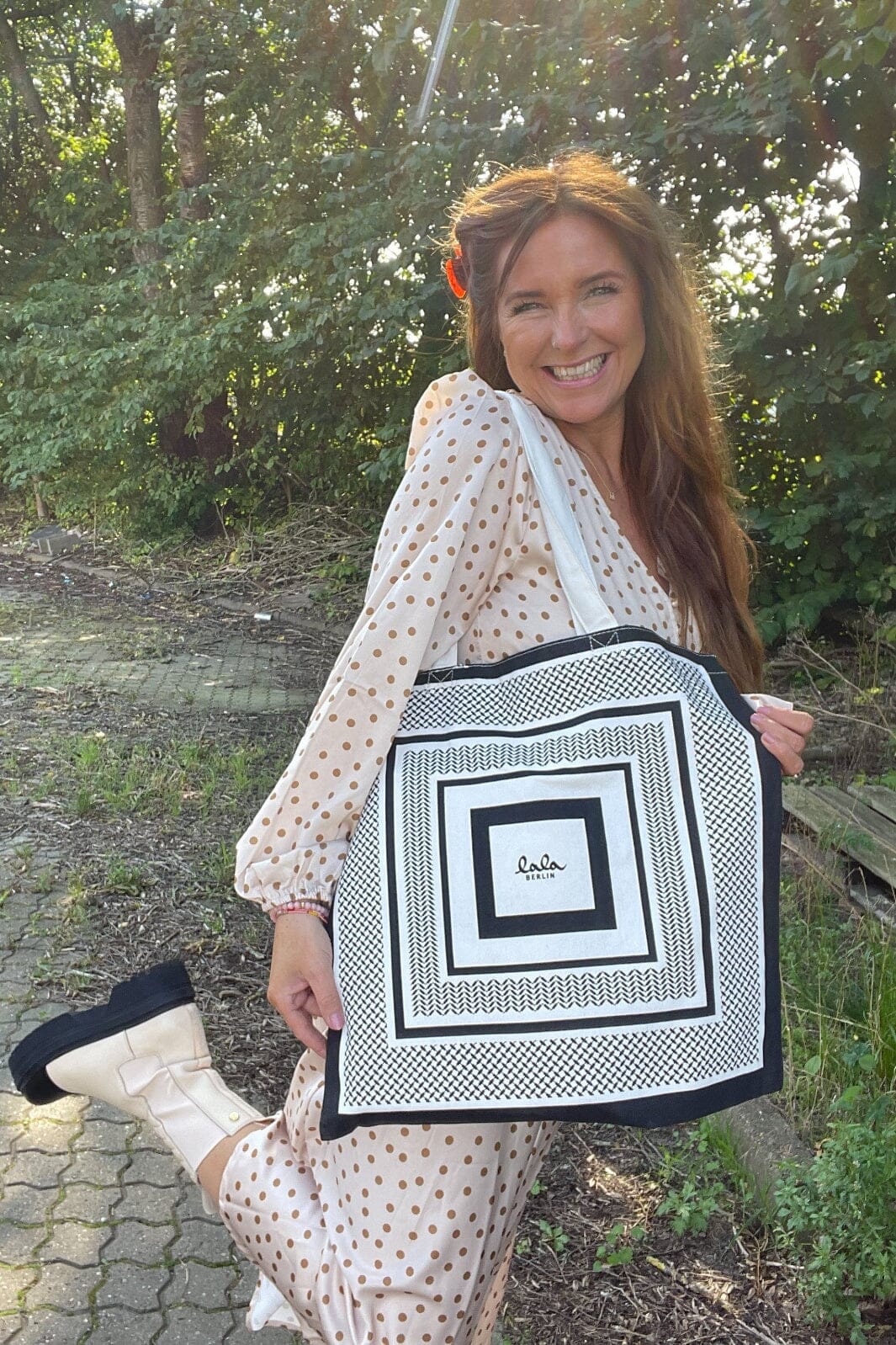 Lala Berlin - Carmen Cotton Bag - Black White Kufiya Square Tasker 