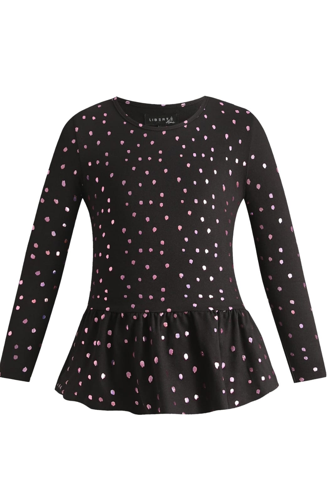 Liberte Ami - Alma-Ls-Frill-Tshirt (Kids) - Black Pink Holographic Dot Bluser 