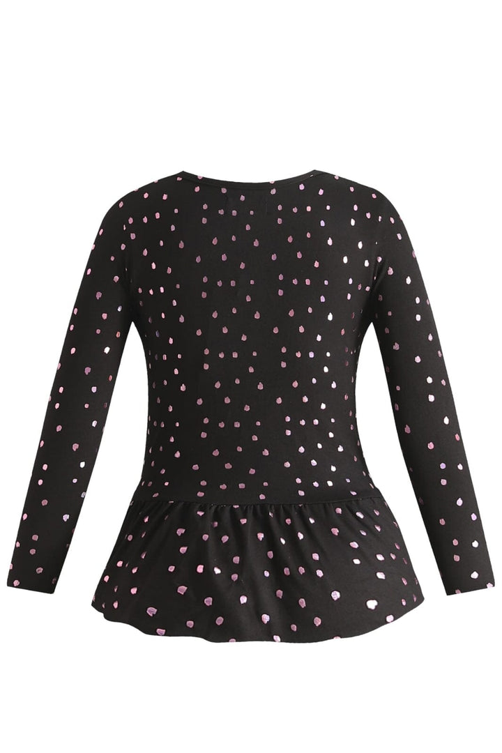 Liberte Ami - Alma-Ls-Frill-Tshirt (Kids) - Black Pink Holographic Dot Bluser 