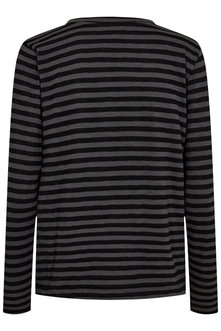 Liberte - Ulla-Ls-Stripe-Tshirt - Dark Grey Black Stripe Bluser 