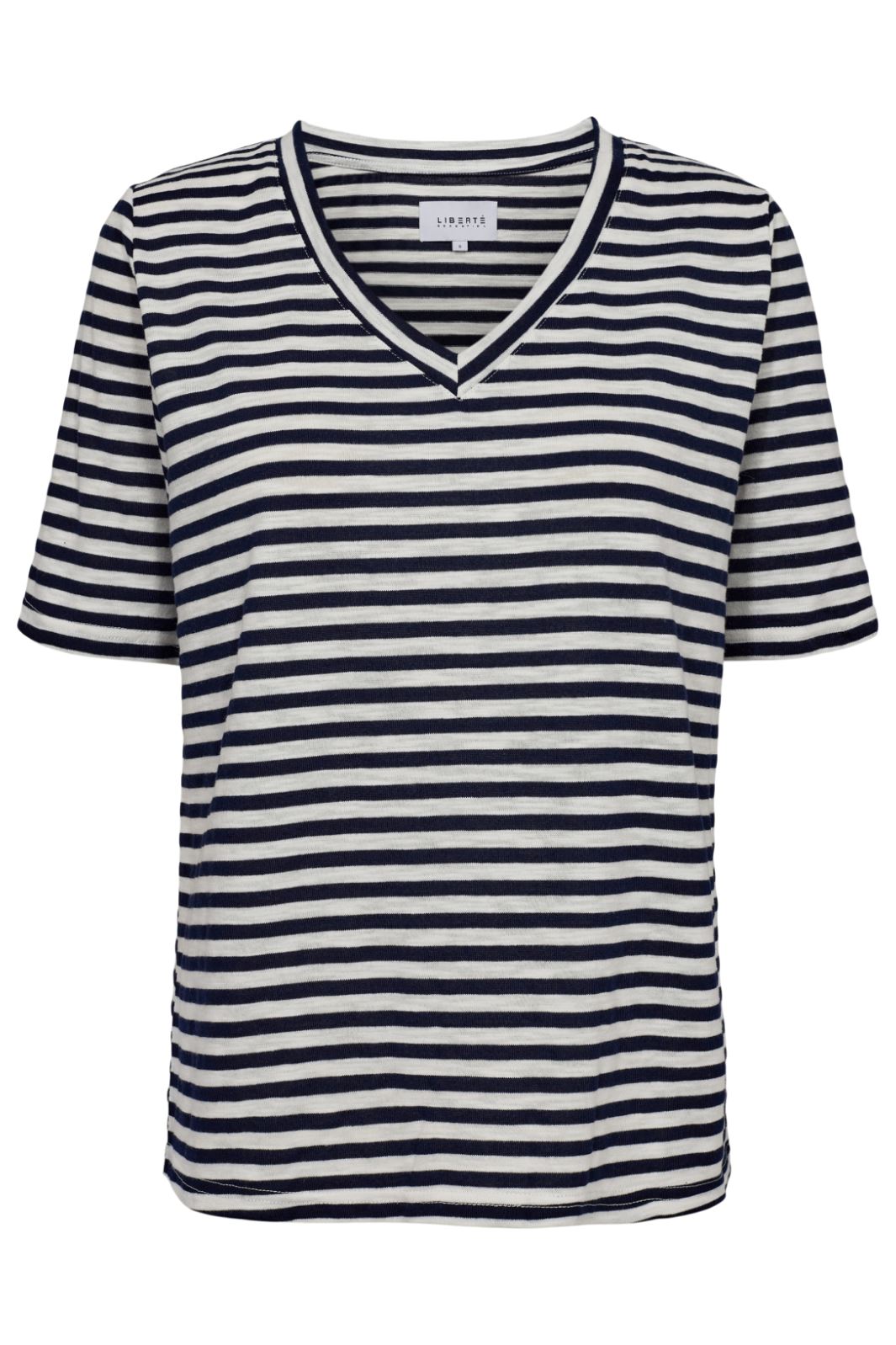 Liberte - Ulla-Ss-Vneck-Stripe-Tshirt - Navy White Stripe T-shirts 