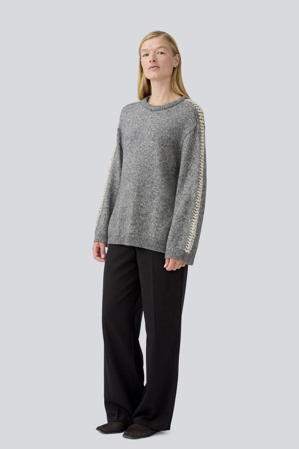 Modström - Linemd O-Neck 57989 - 7088 Dark Grey Melange Strikbluser 