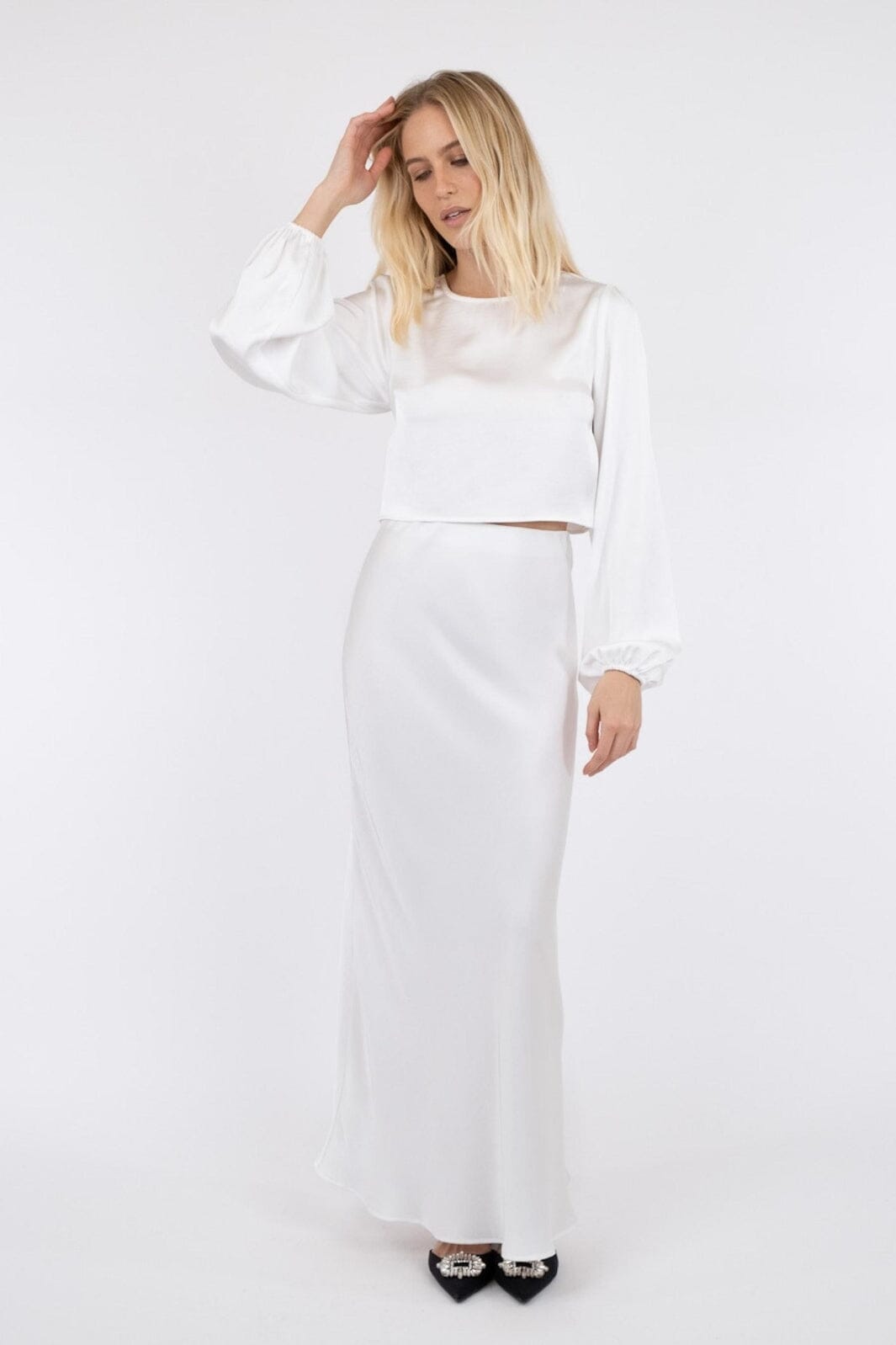 Neo Noir - Aura Heavy Sateen Blouse - White Bluser 