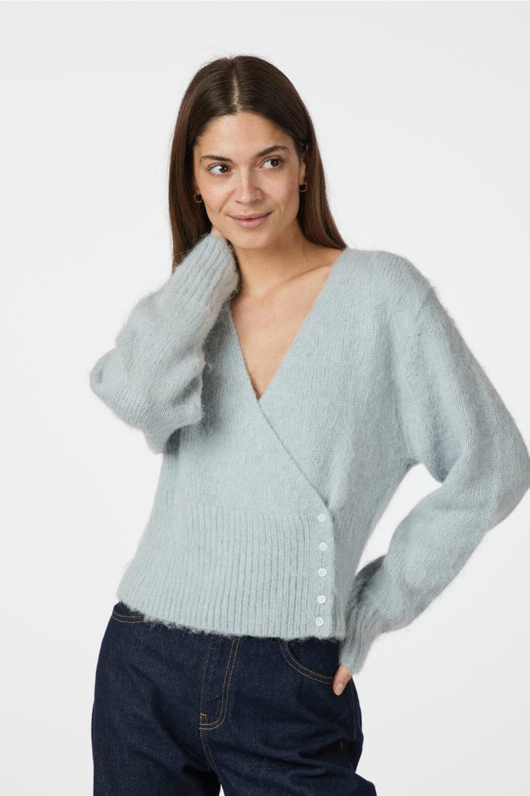 Neo Noir - Kilua Fluffy Wrap Knit Blouse 165195 - 145 - Light Blue