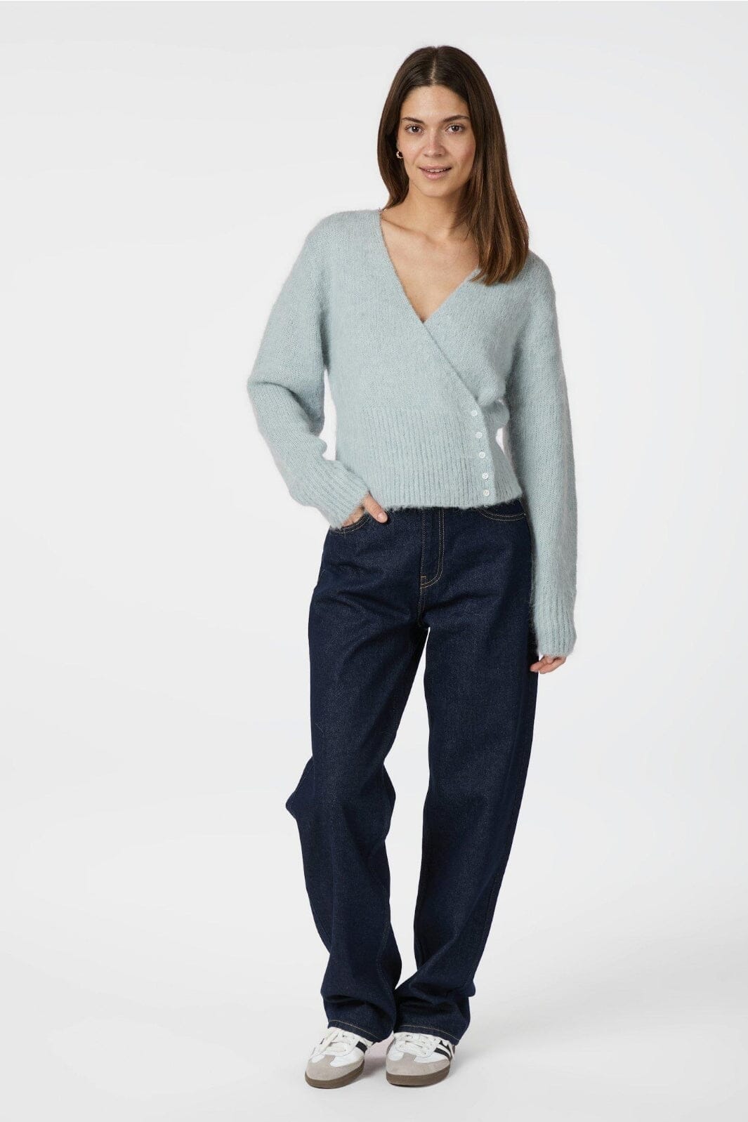 Neo Noir - Kilua Fluffy Wrap Knit Blouse 165195 - 145 - Light Blue