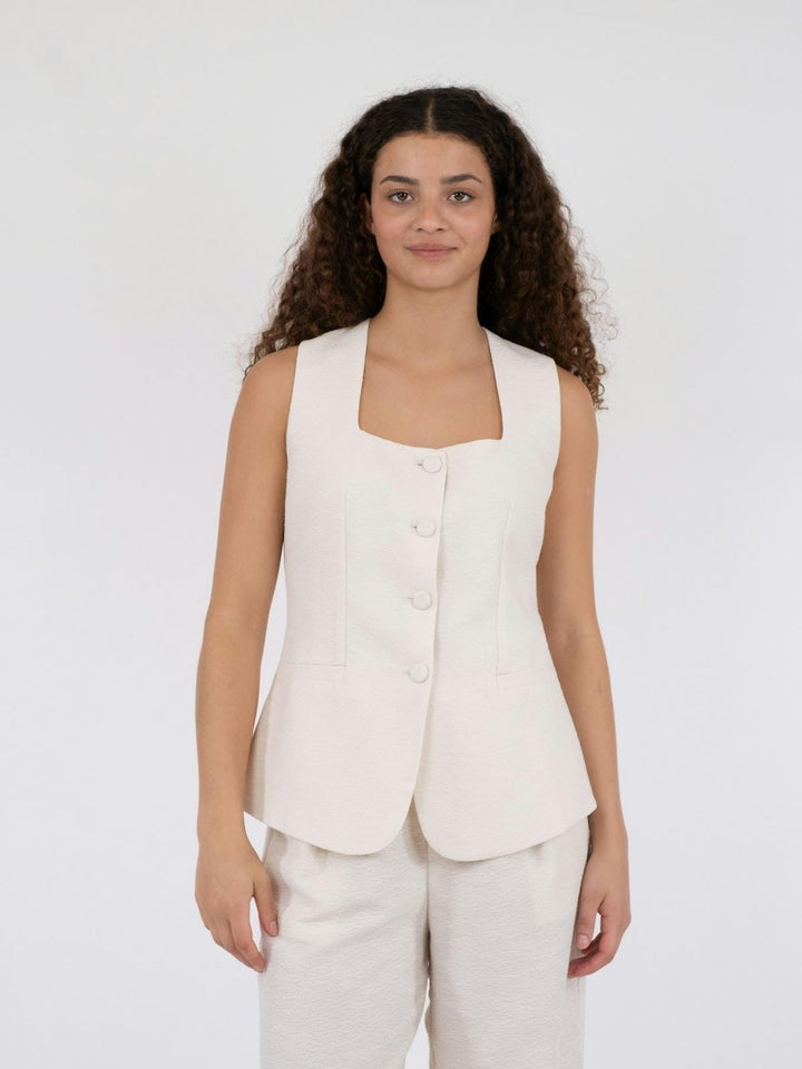 Neo Noir - Lily Boucle Waistcoat - Creme Veste 