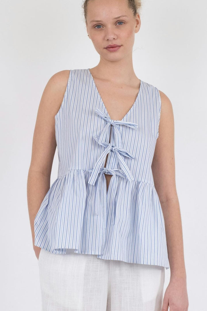 Neo Noir - Manja Stripe Top - Light Blue