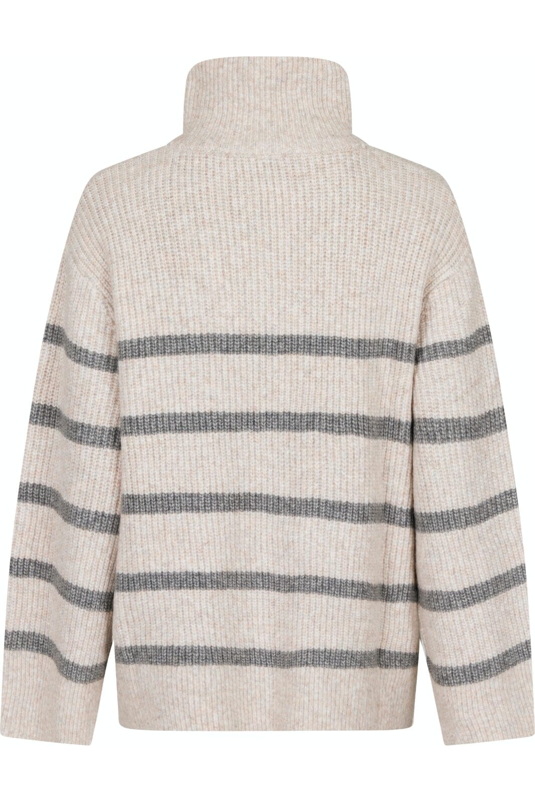 Neo Noir - Nevena Stripe Knit Blouse - Sand/Grey Strikbluser 