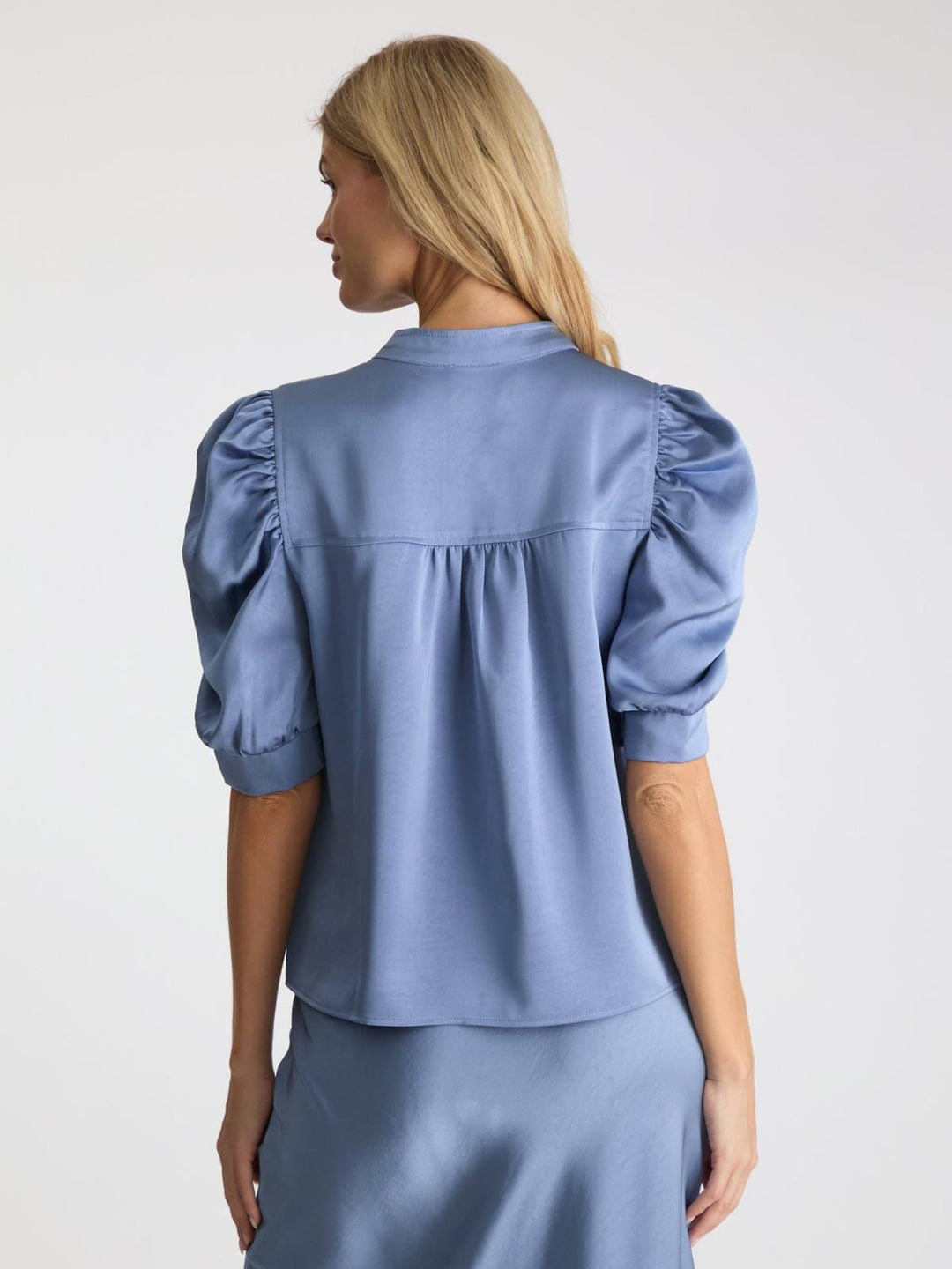 Neo Noir - Roella Heavy Sateen Blouse - Smoke Blue Bluser 