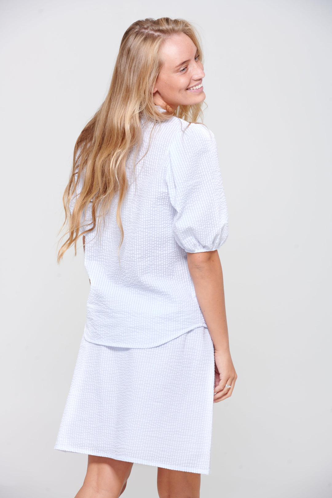 Noella - Wakka Blouse Seersucker - Blue/White Stripe Bluser 