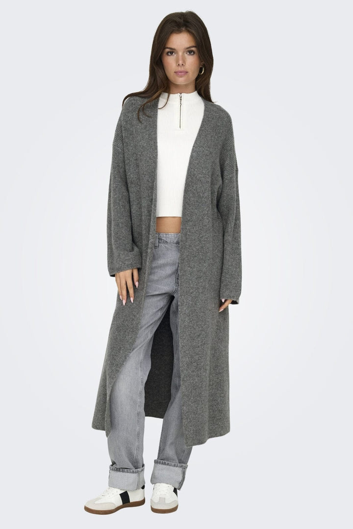 Only - Onlalpha Ls Maxi Cardigan Knt - 4572670 Medium Grey Melange Cardigans 