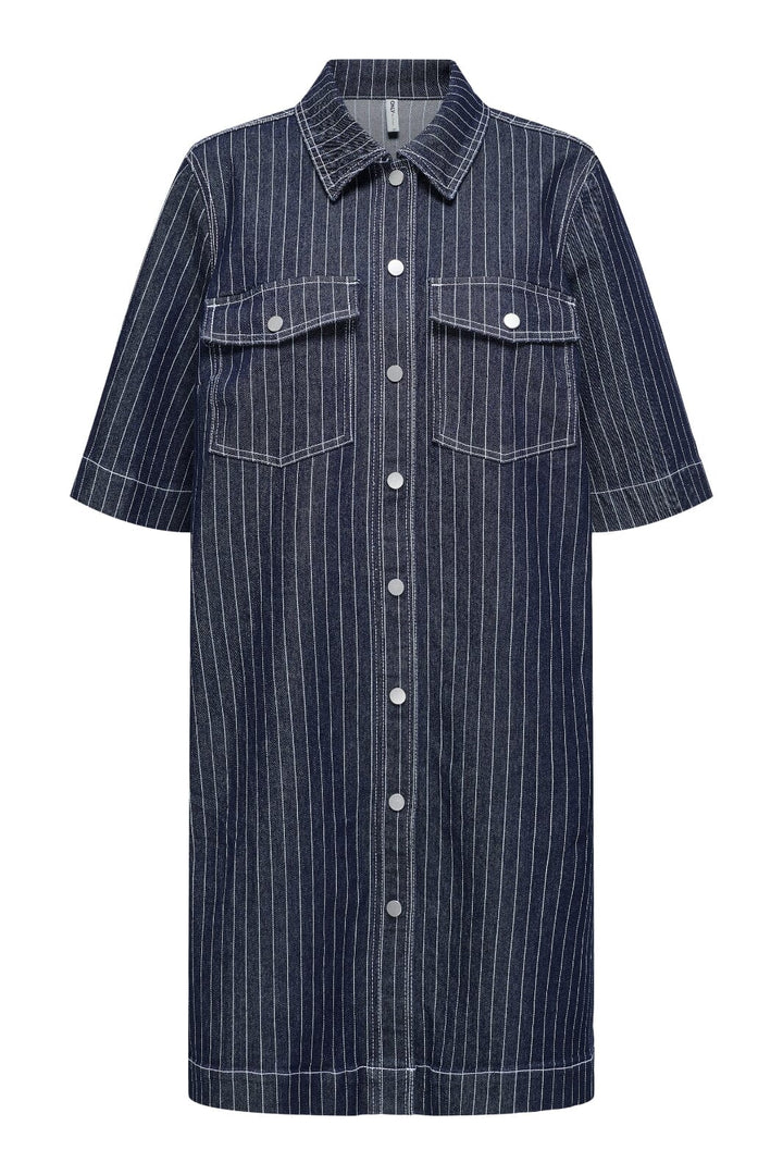 Only - Onlbelle S/S Stripe Dress Gua - 4740251 Dark Blue Denim Stripe