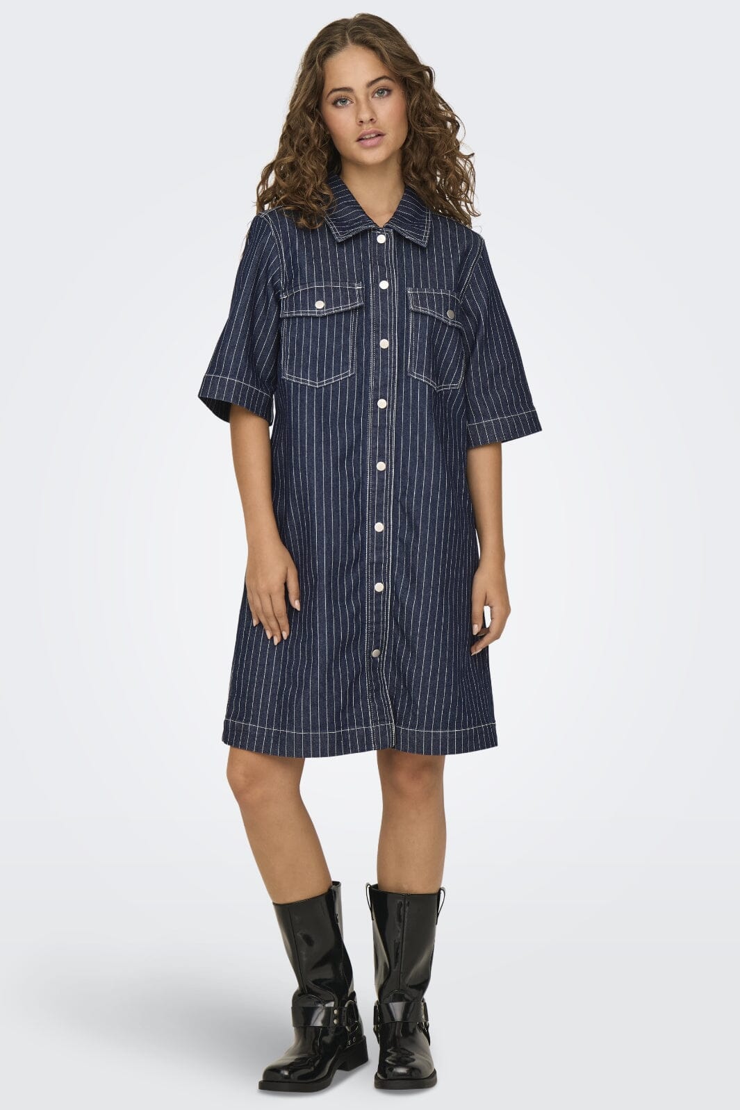 Only - Onlbelle S/S Stripe Dress Gua - 4740251 Dark Blue Denim Stripe