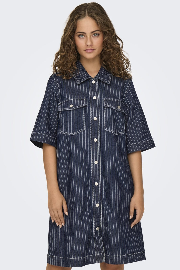 Only - Onlbelle S/S Stripe Dress Gua - 4740251 Dark Blue Denim Stripe