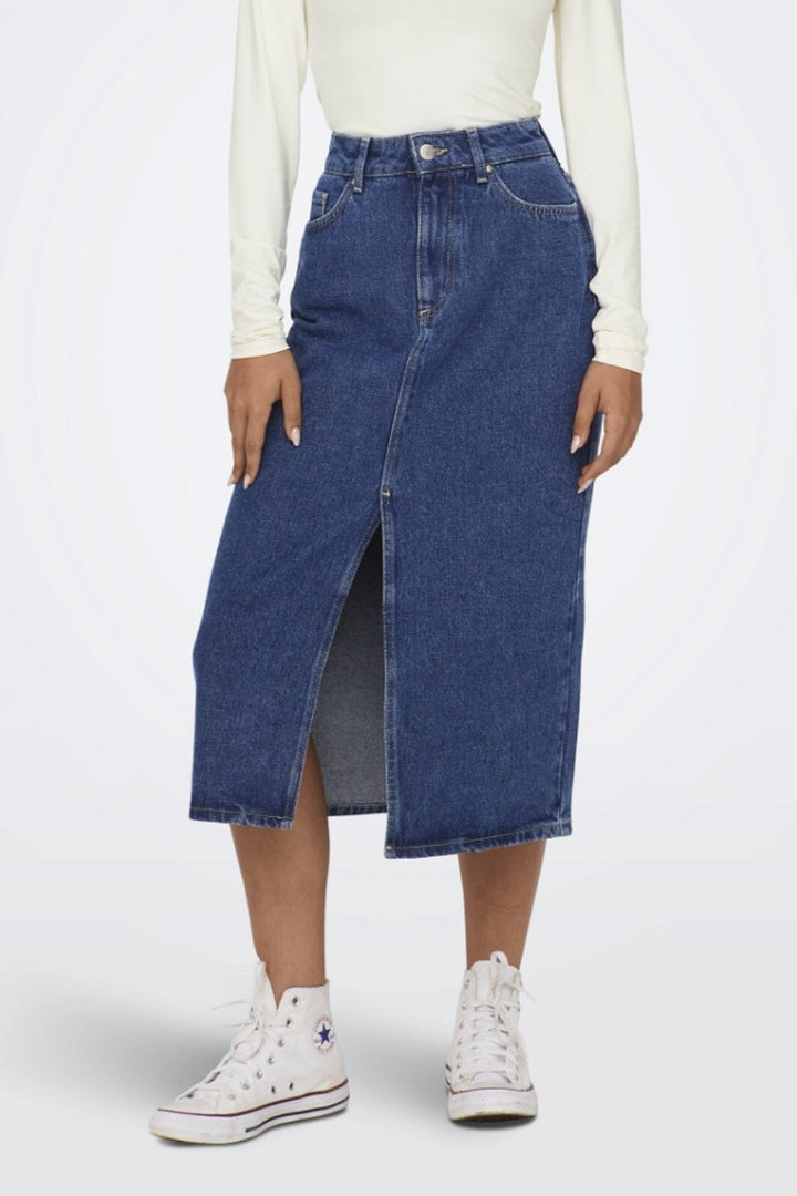 Only - Onlbianca Midi Skirt Rea - 4460382 Medium Blue Denim Nederdele 