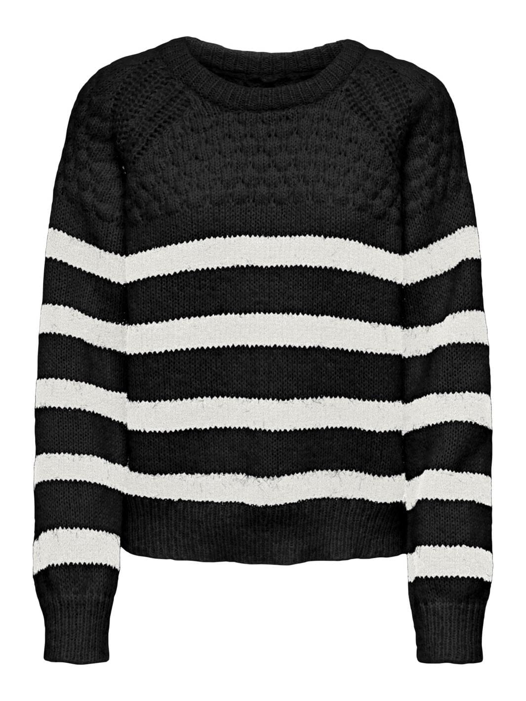 Only - Onlbillie Life Ls Stripe O-Neck Knt - 4504080 Black Cloud Dancer