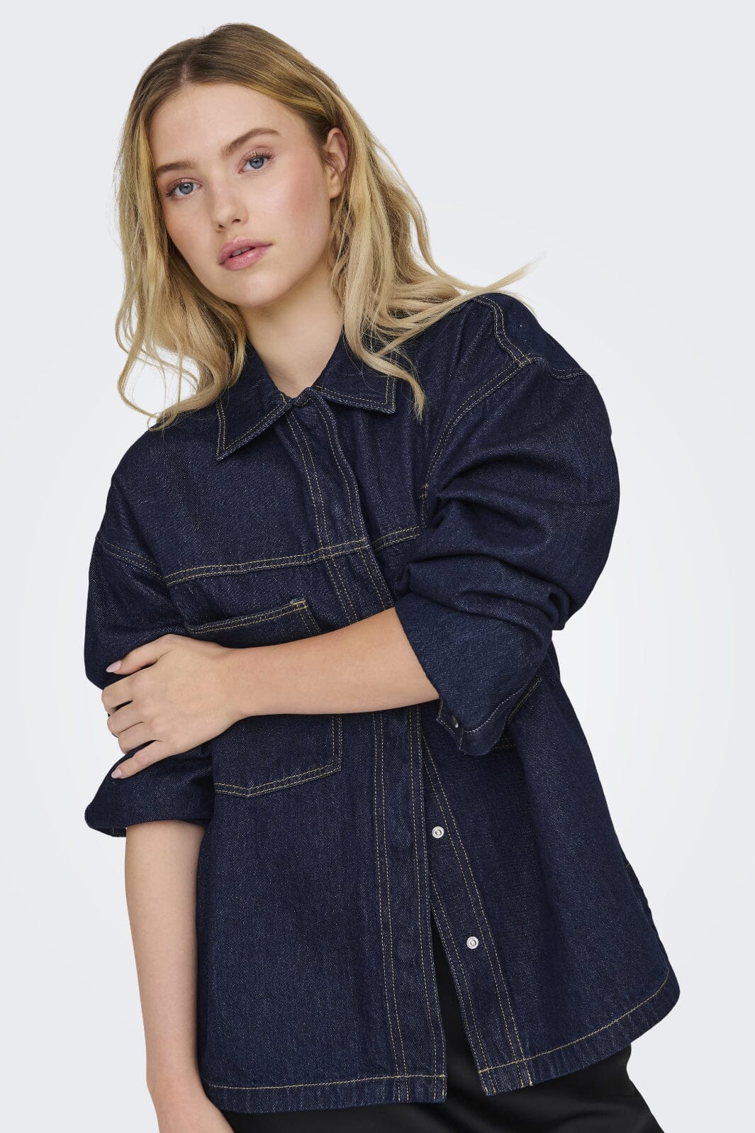 Only - Onlemmie L/S Shirt Rinse Azg - 4636211 Dark Blue Denim Skjorter 