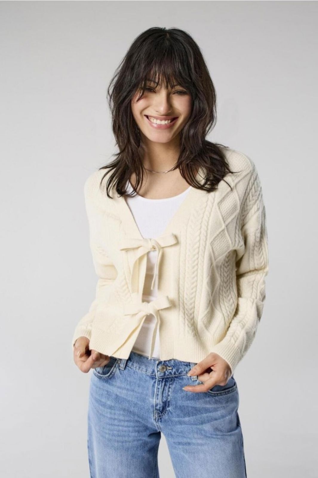 Only - Onlfia Ls String Cardigan Knt Nca - 4510273 Whitecap Gray Cardigans 