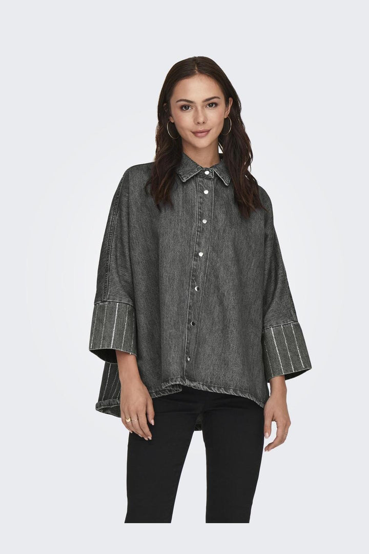 Only - Onlgrace Ls Rhinest Ps Shirt Azg - 4533792 Light Grey Denim