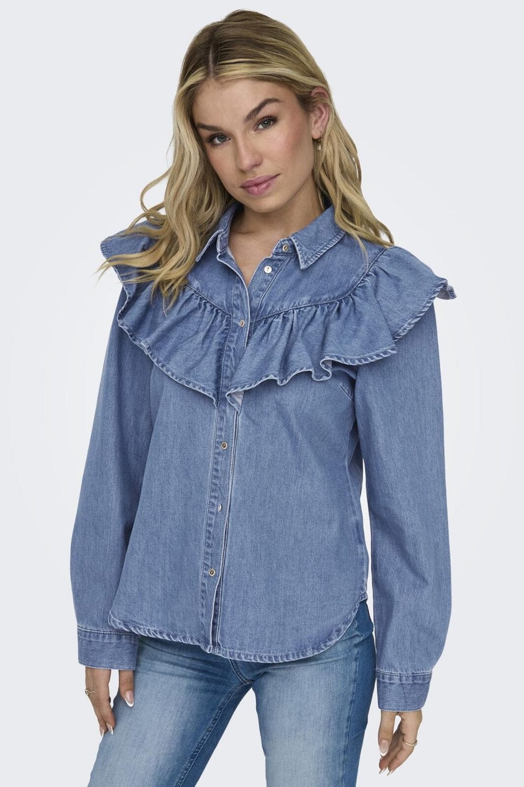 Only - Onlindigo Ls Frill Shirt Qyt - 4324886 Medium Blue Denim