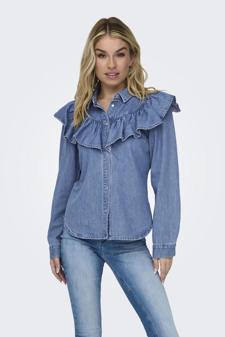 Only - Onlindigo Ls Frill Shirt Qyt - 4324886 Medium Blue Denim