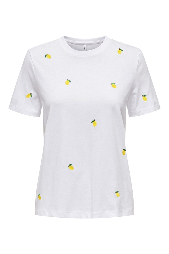 Only - Onlketty Life S/S O-Neck Top - 4444943 Bright White Lemon