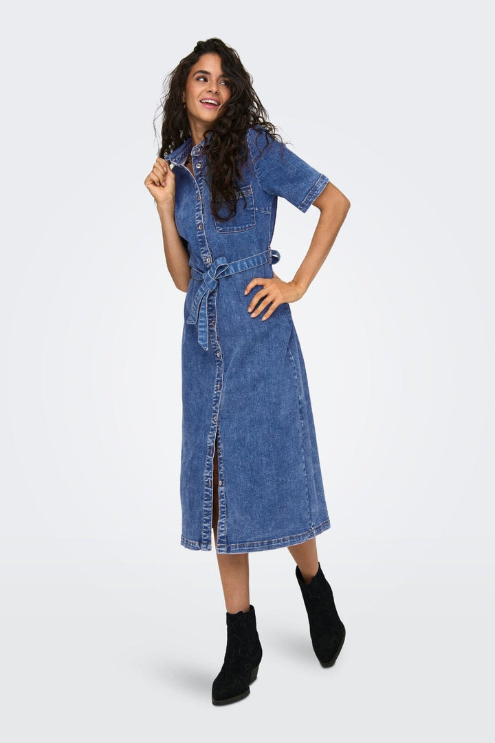 Only - Onllana Ss Long Dress Rea258 - 4124039 Medium Blue Denim