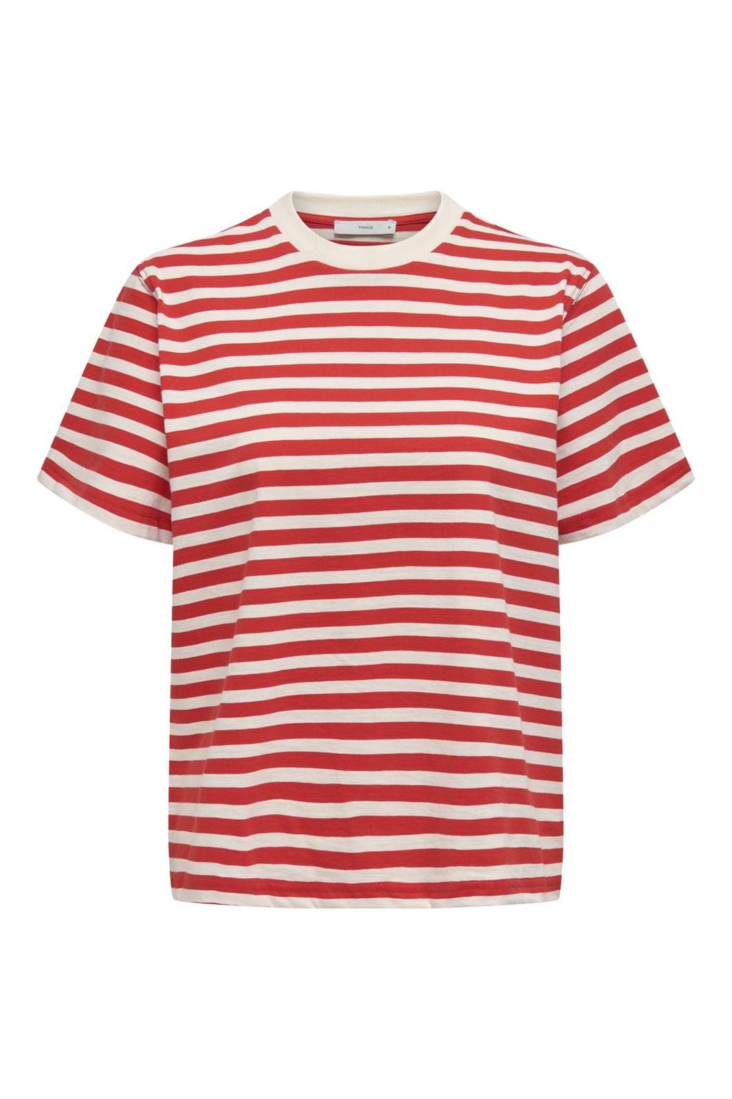 Only - Onllivina S/S Stripe Tee - 4718666 Cloud Dancer Salsa Stripes