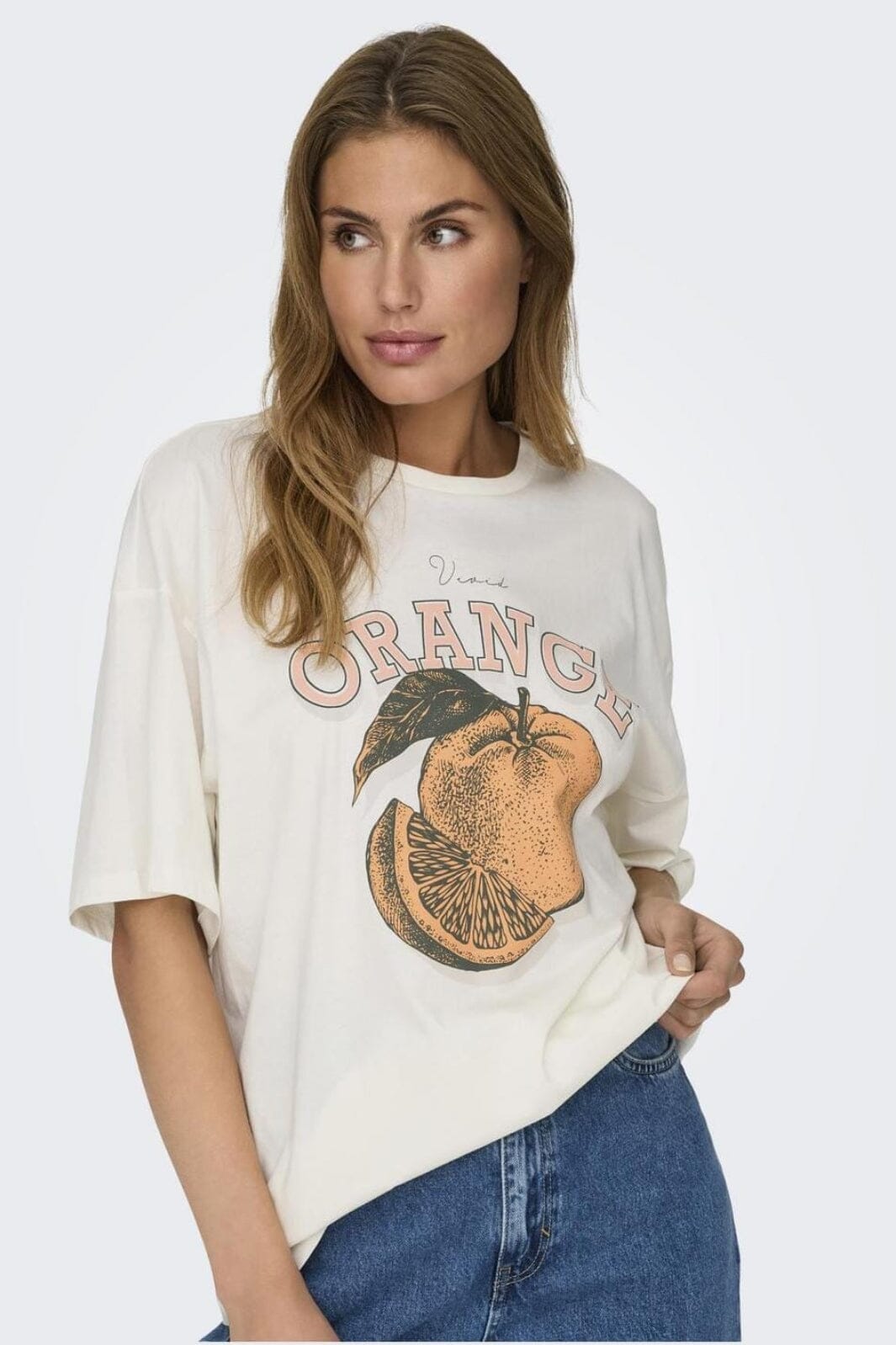 Only - Onlrose S/S Oversize Tee - 4712079 Cloud Dancer Vivid Orange T-shirts 