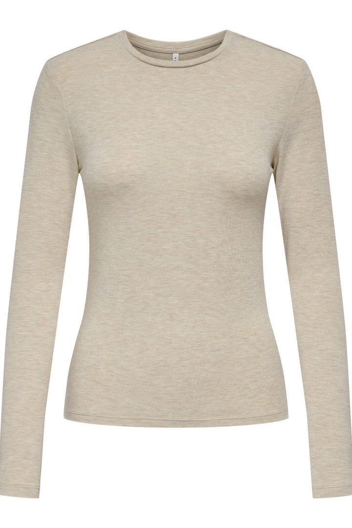 Only - Onlsia L/S O-Neck Top Box - 4607619 Humus Melange Bluser 