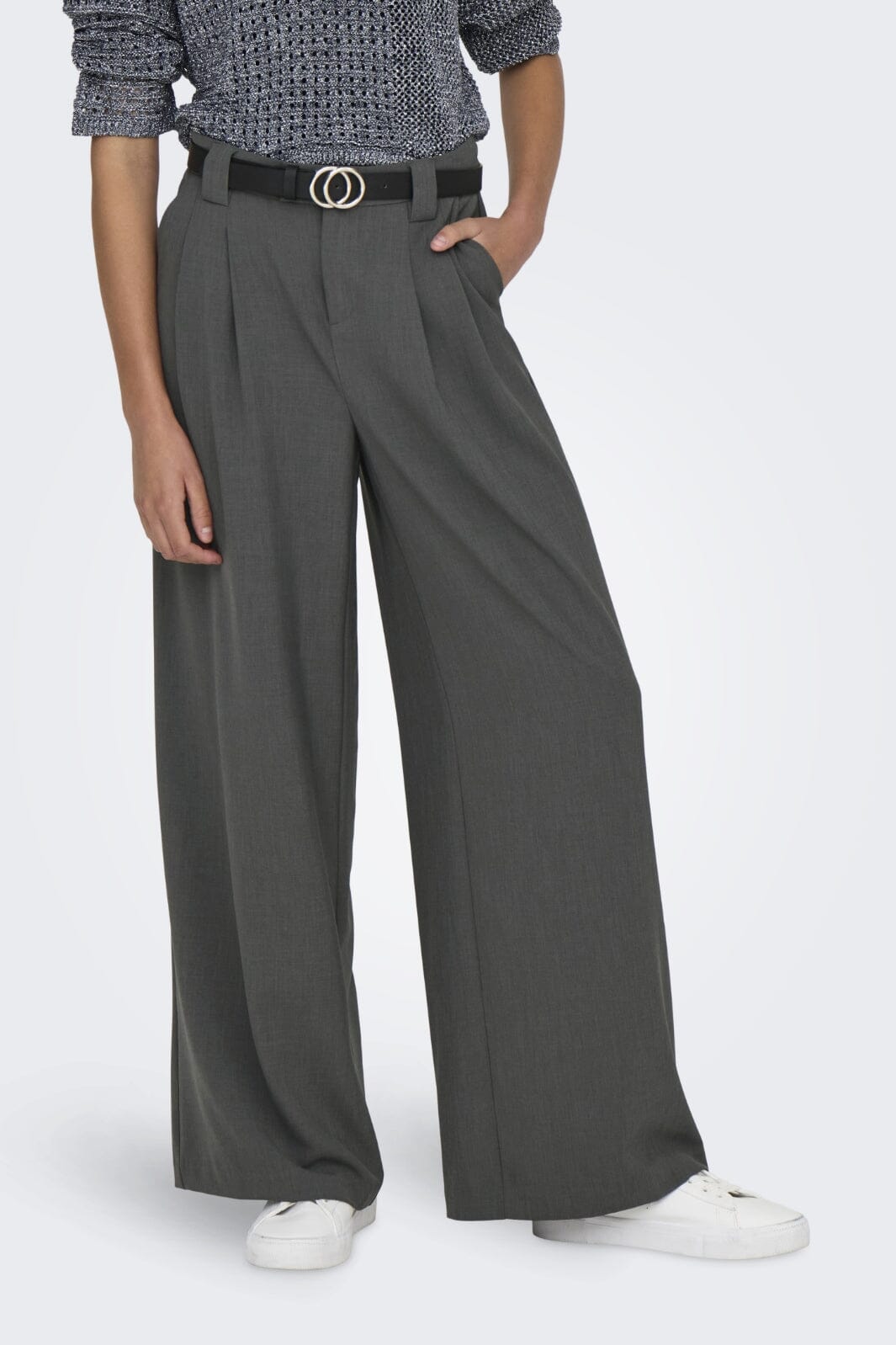 Only - Onlsvea Mel Wide Pant Tlr - 4588560 Dark Grey Melange Bukser 