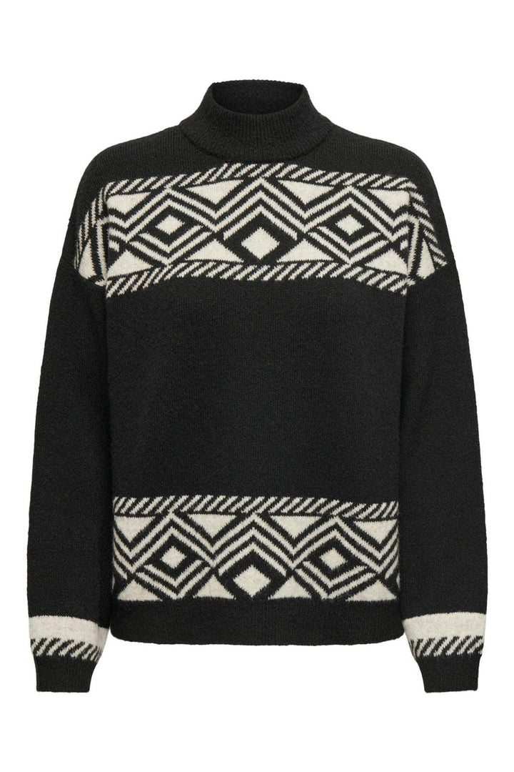 Only - Onlvictoria L/S Pullover Knt - 4608545 Black Pumice Stone Jacquard